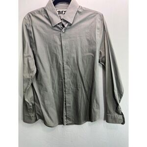 Express 1MX Fitted Dress Shirt Mens Small Gray Long Sleeve‎ Button Down 14-14.5